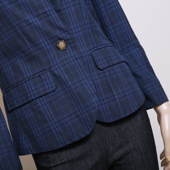 BB Dakota Plaid Cropped Blue Blazer - Picture 4 of 9
